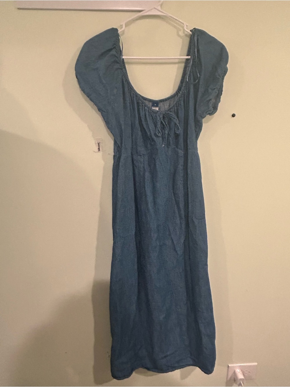 Old Navy Blue Peasant Midi Dress with Puff Sleeves